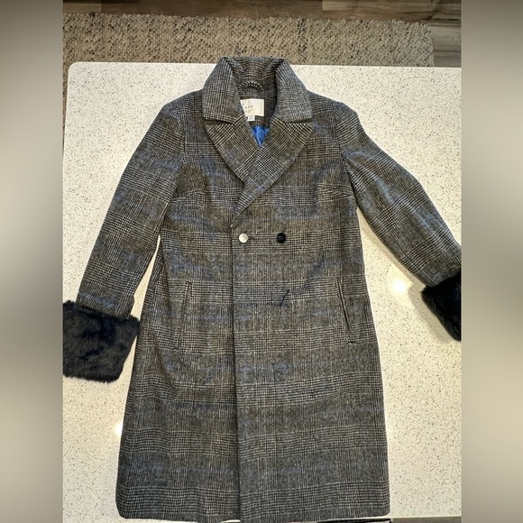 A NEW DAY GRAY BLUE PLAID SIZE M WOMENS MIDSIZED COAT WITH REMOVABLE SLEEVE MUFF - Picture 5 of 16